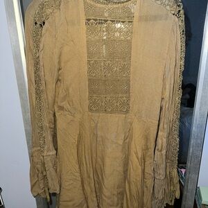 Boho FREE PEOPLE Tan Lace Detail Dress